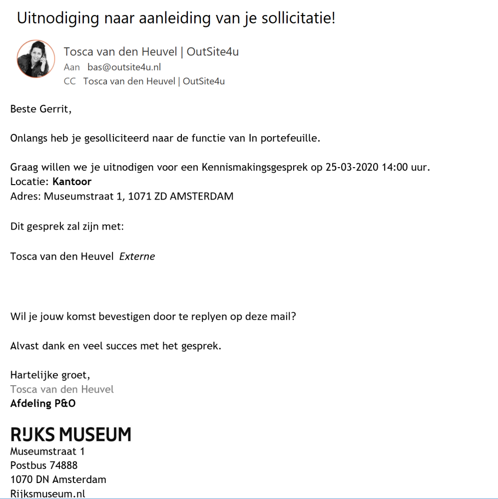 Gepersonaliseerde mail via AFAS berichtsjablonen  OutSite 4u B.V..